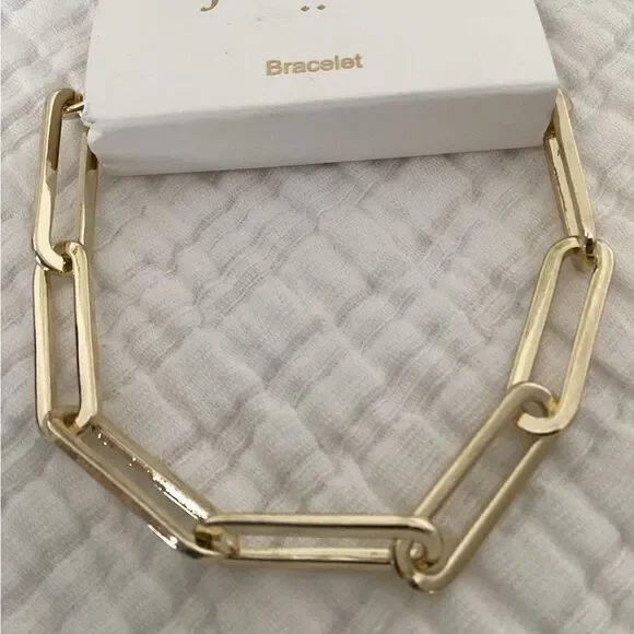 NWT J Crew larger chunky paper clip good tone bracelet, Cubic Zirconia, brass - Picture 3 of 7